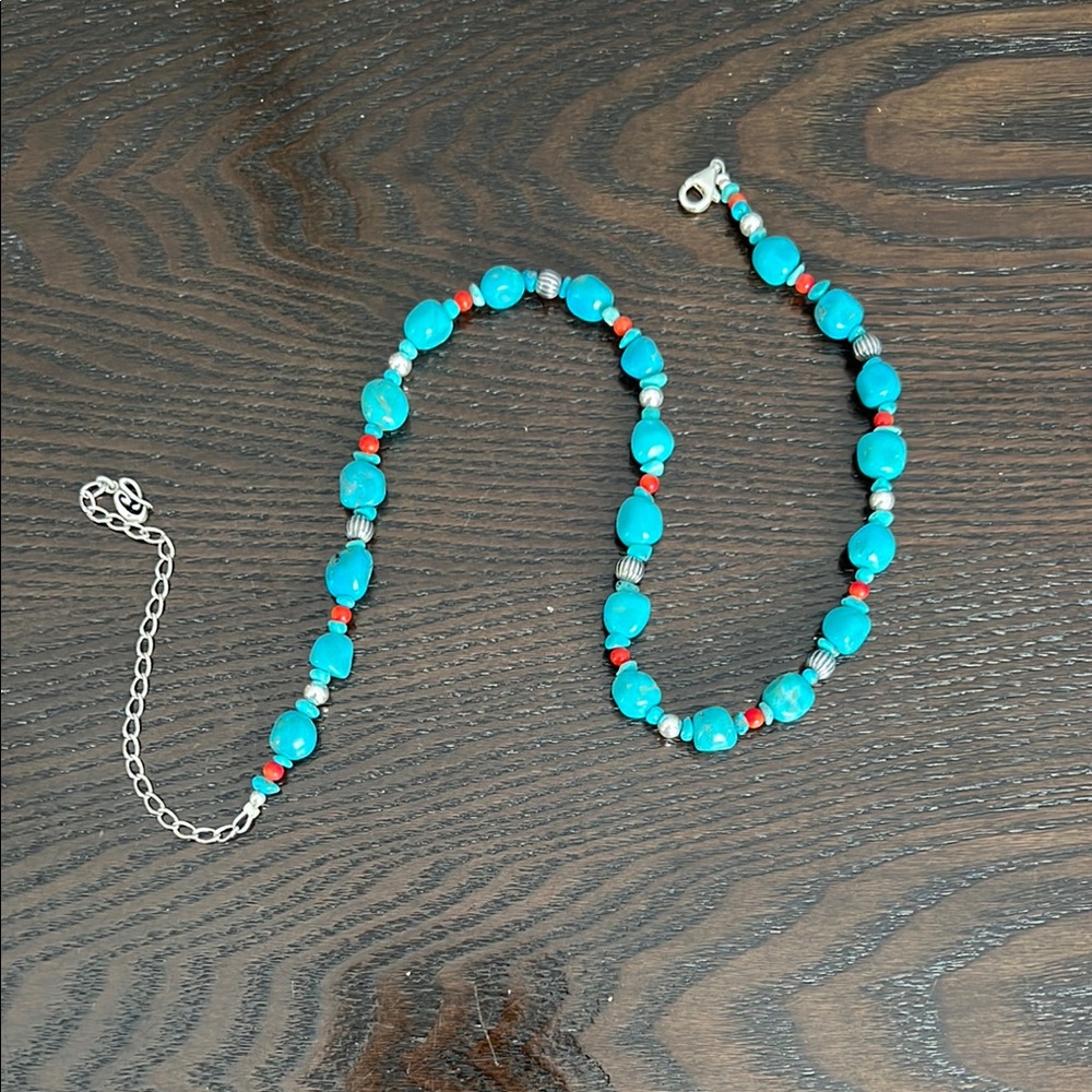 Carolyn Pollack Sterling Silver Turquoise and Coral Beaded Necklace - Picture 3 of 5